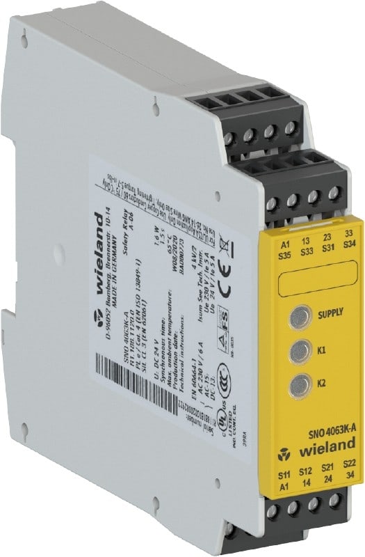 Wieland - relais de sécurité SNO4063K-A 12V DC, 3NO, à vis enfichable