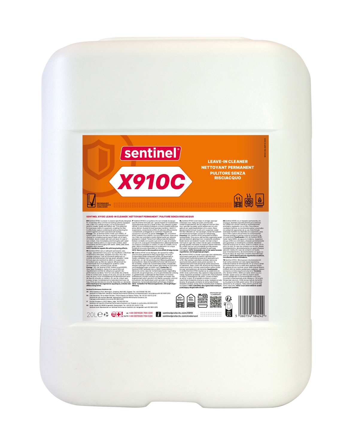 Sentinel Performance Solutions - X910C Nettoyant permanent pour chaufferies collectives - Jerrican de 20L