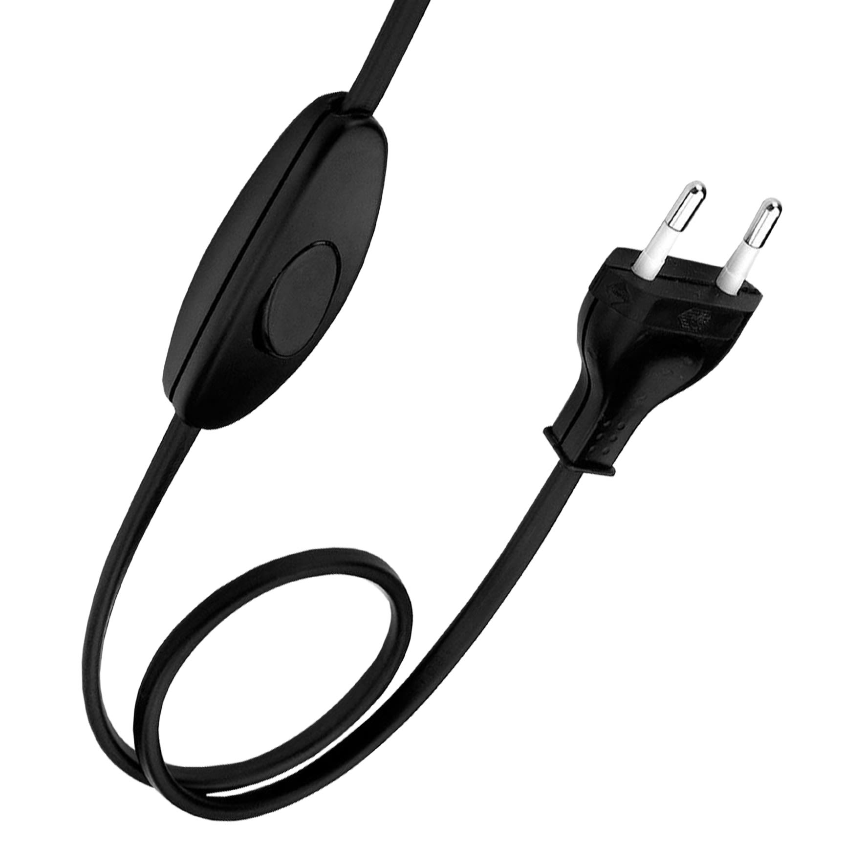 Bailey - Cordon alimentation 2 mtr noir avec fiche européenne plate 250V et interrupteur