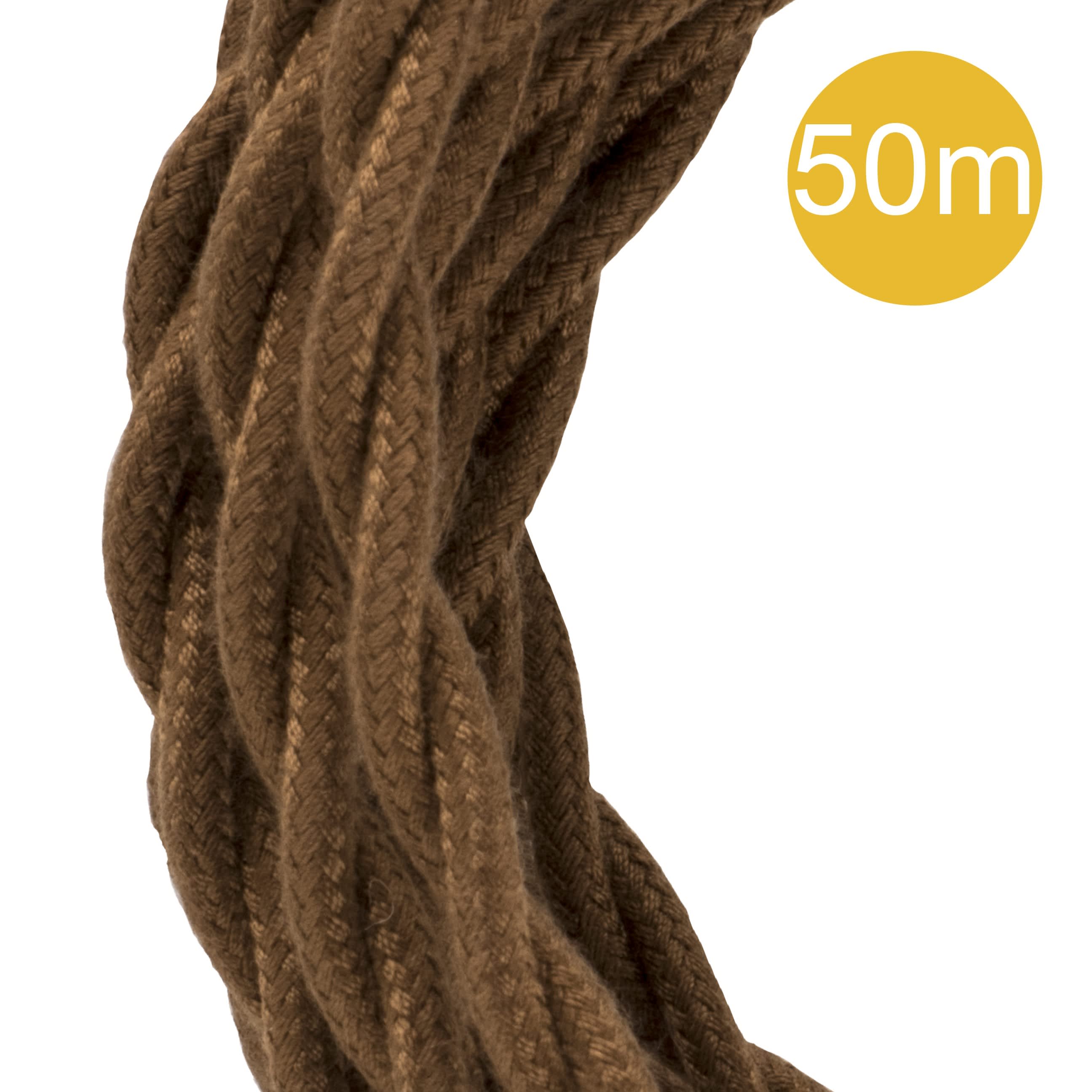 Bailey - Câble Textile Rouleau de 50 mètres Torsadé Marron 3x0.75mm²