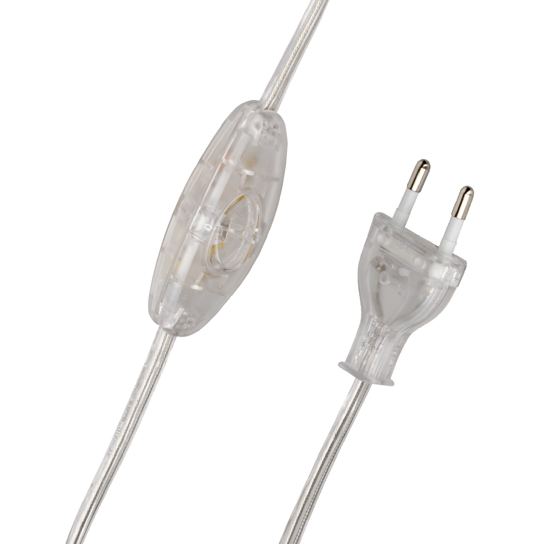 Bailey - Cordon alimentation 2 mtr transparent avec fiche européenne 250V et interrupteur