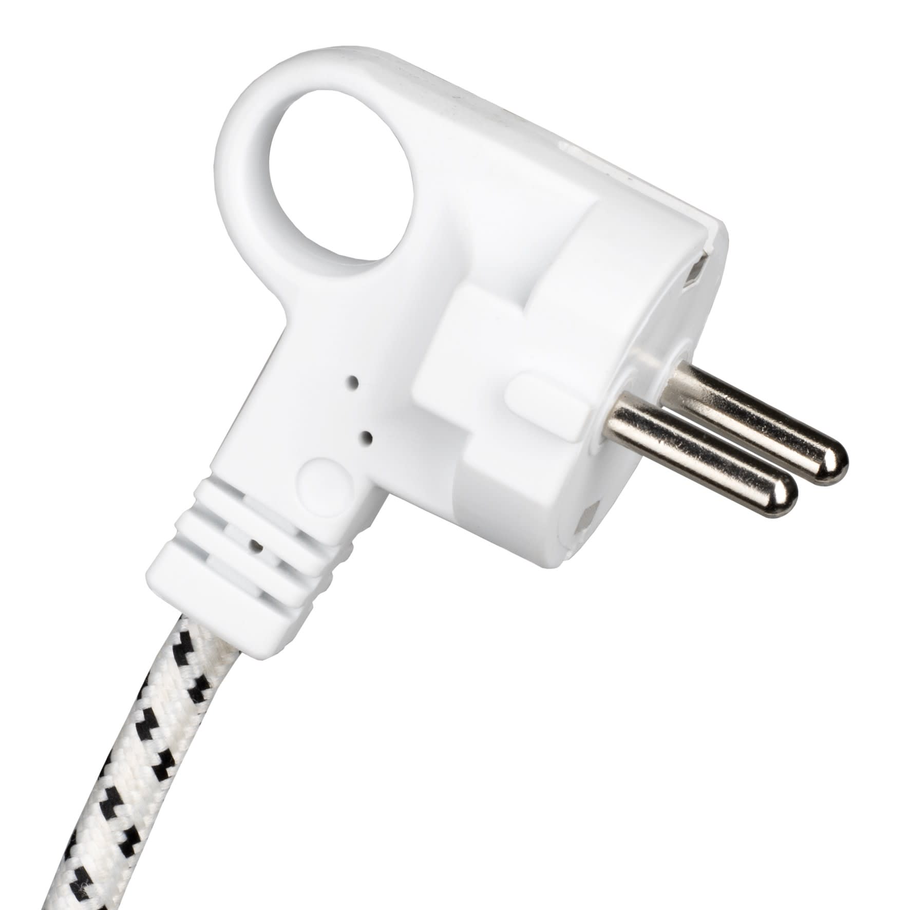 Bailey - Cordon Textile avec fiche 3 mètres Blanc/Noir 3x0.75mm² avec fil de terre