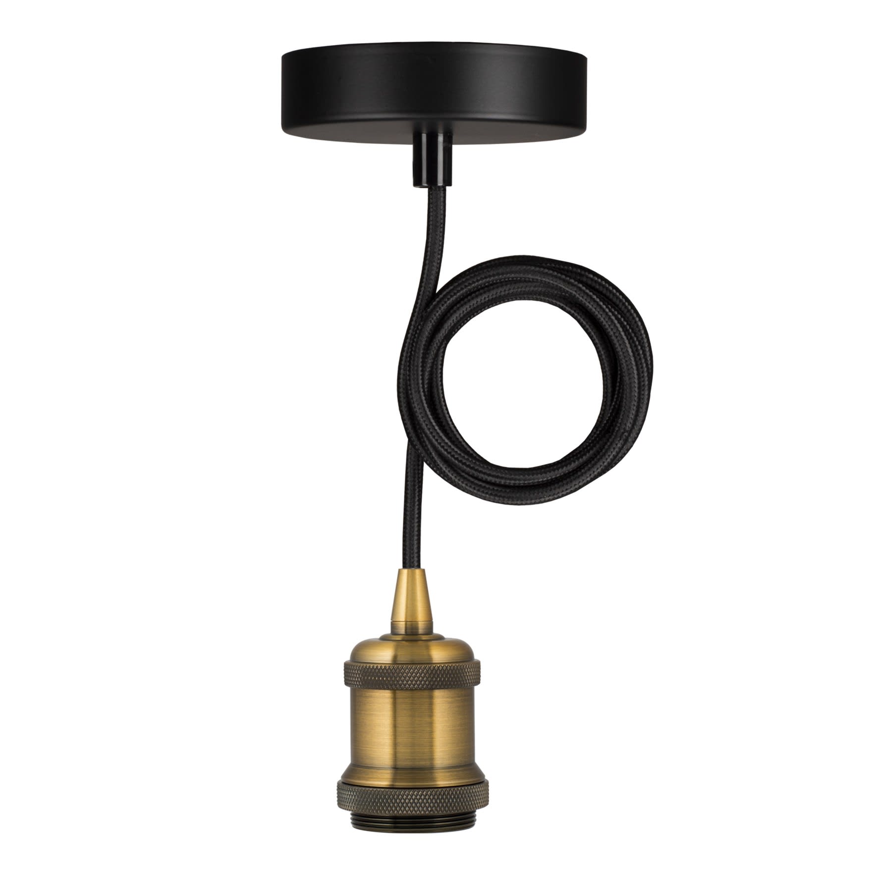 Bailey - Suspension Oslo E27 Dorée Antique avec 1.5M Câble Textile Noir