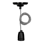 Bailey - Suspension York E27 Porcelaine Noire avec 1.5M Câble Textile Noir/Blanc