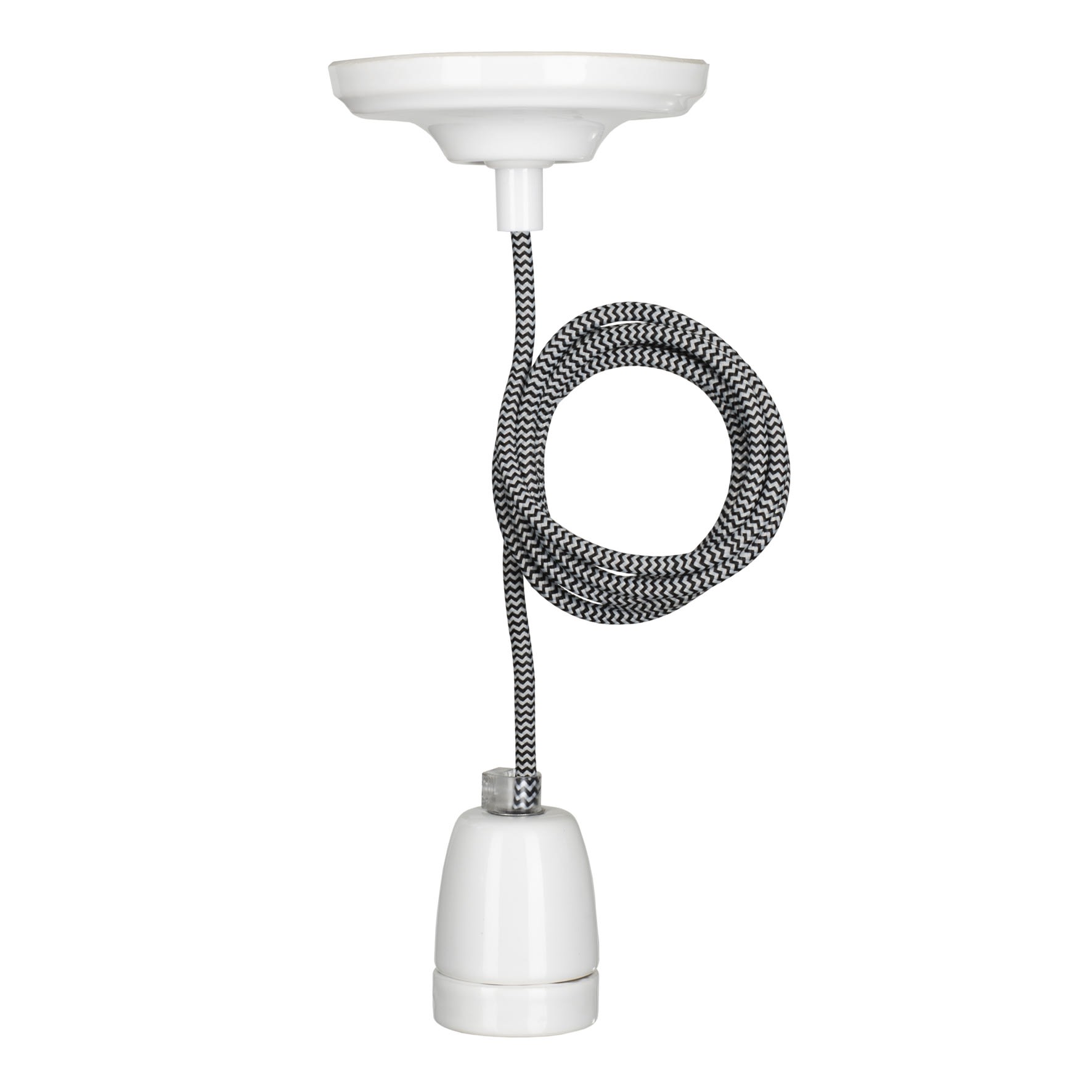 Bailey - Suspension York E27 Porcelaine Blanche avec 1.5M Câble Textile Noir/Blanc