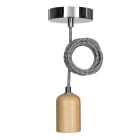 Bailey - Suspension Lima E27 Bois avec 1.5M Câble Textile Noir/Blanc 2x0.75mm²