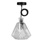 Bailey - Suspension Crystal Jim E27 Verre 1.5m Câble Textile Noir 2C et Rosace noire