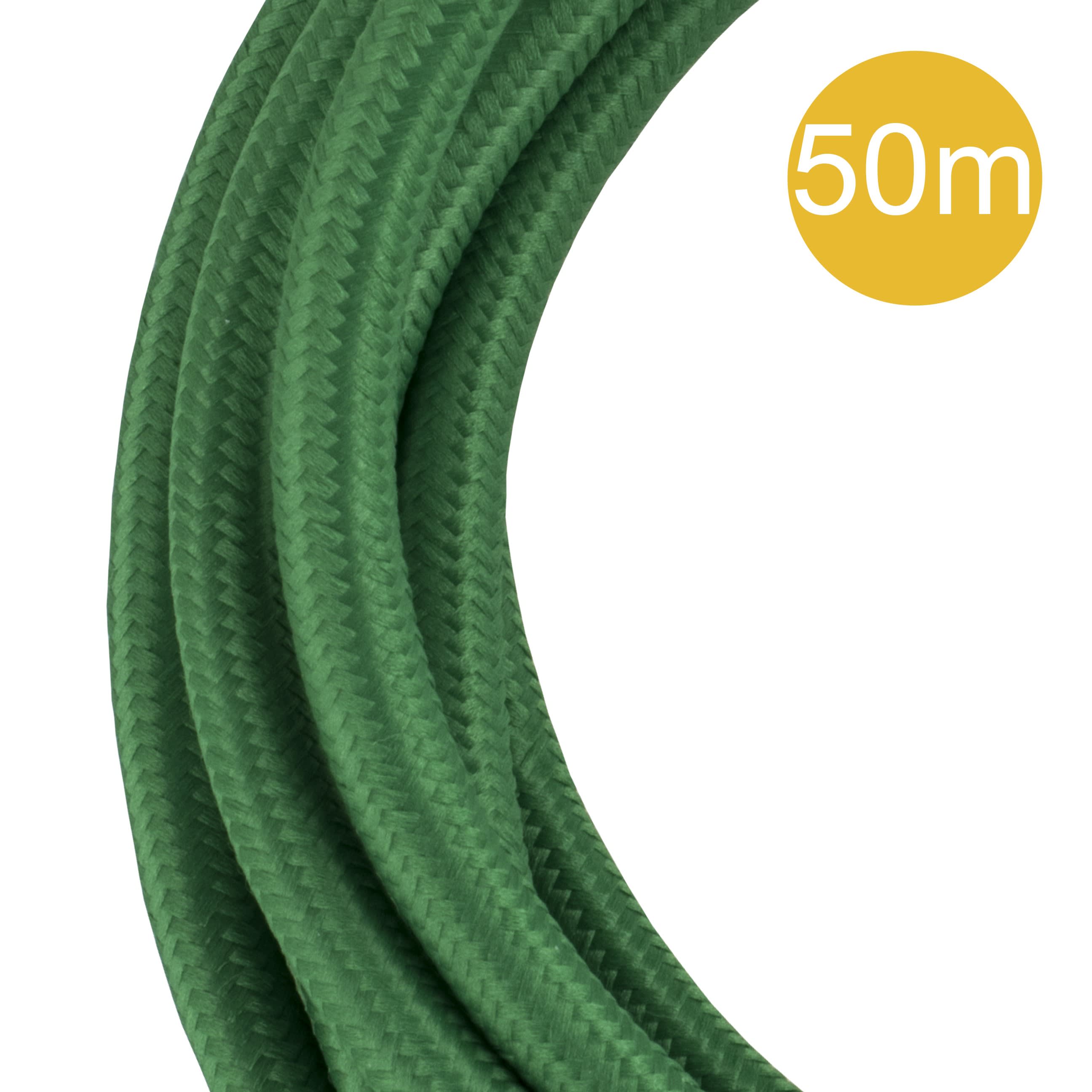 Bailey - Câble Textile Rouleau de 50 mètres Vert 3x0.75mm² avec fil de terre Fil en c