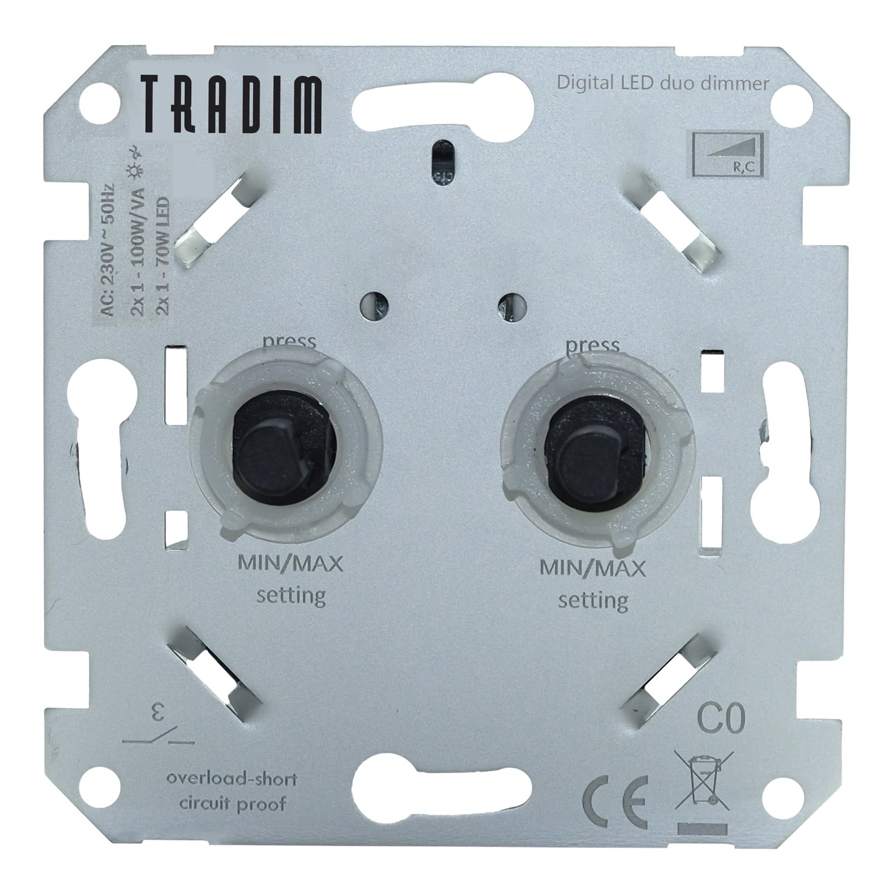 Bailey - Tradim 2496 Variateur mural digital duo 2 x 1-100W/VA LED jusqu'à 50W/230V