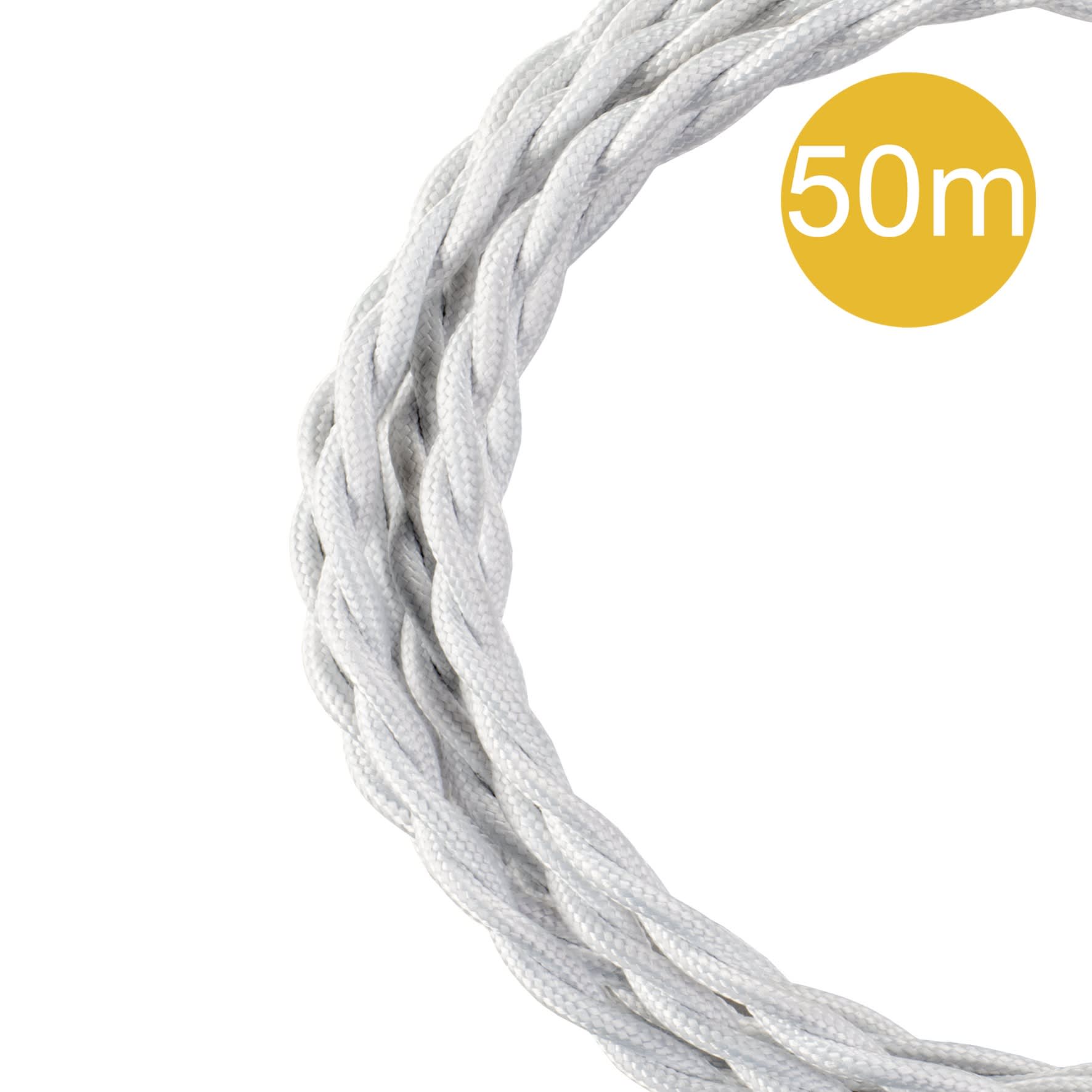 Bailey - Câble Textile Rouleau de 50 mètres Torsadé Blanc 3x0.75mm²