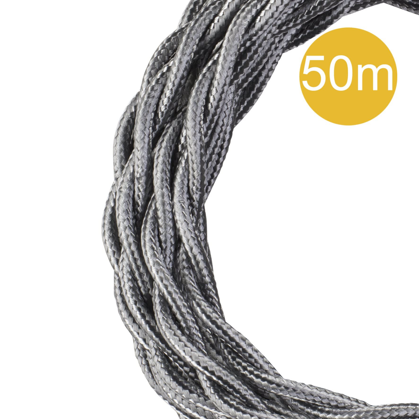 Bailey - Câble Textile Rouleau de 50 mètres Torsadé Argent 3x0.75mm²