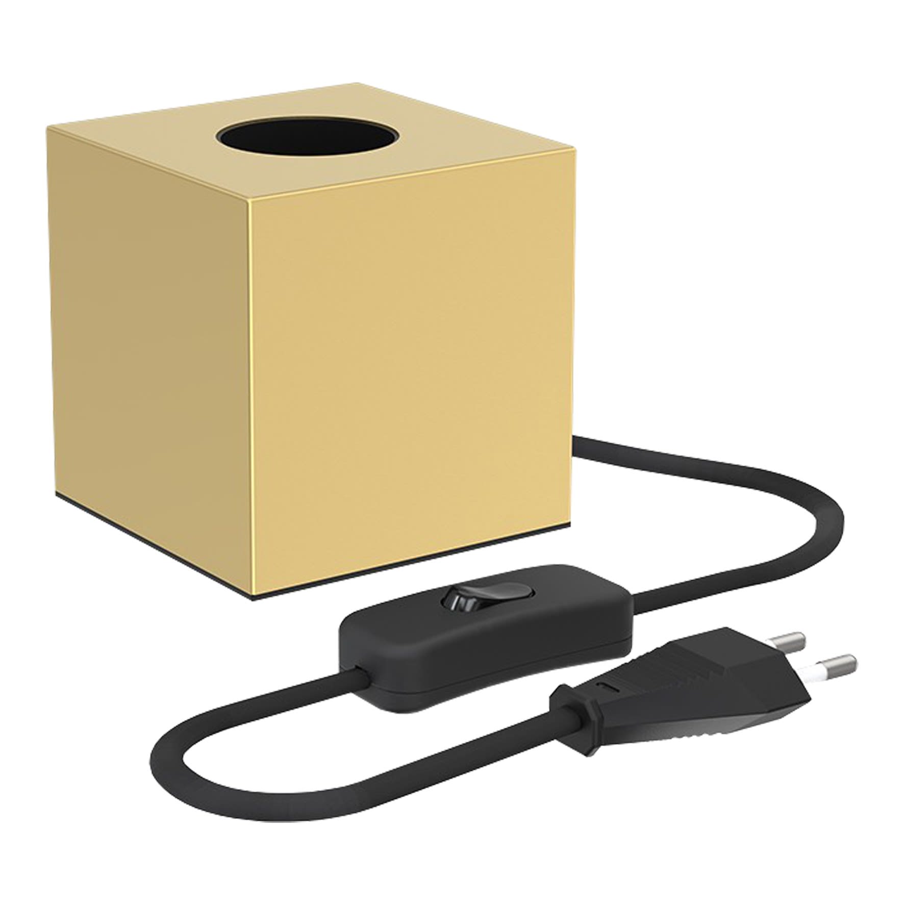 Bailey - CAL Lampe à poser Cube Or E27 85x85mm avec 1.8m Câble Textile avec Interrupteur