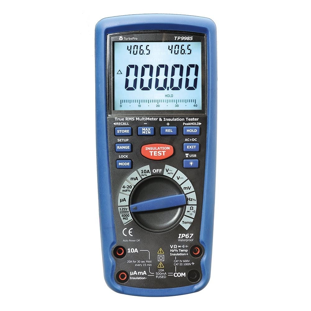 Turbotronic - Multimètre TRMS, IP67 et résistance d'isolement 125/250/500/1000V cat IV 600V