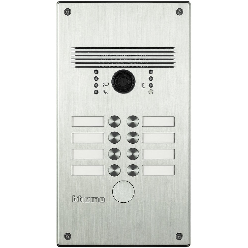 Bticino - Platine antivandale à bouton poussoir Linea 300 pour 5 à 8 appels façade Alu