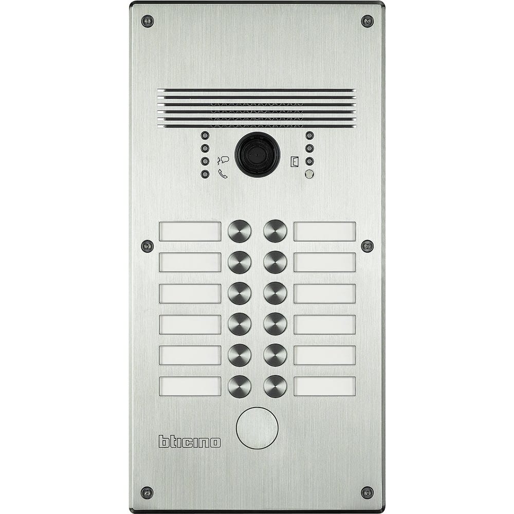 Bticino - Platine antivandale à bouton poussoir Linea 300 pour 9 à 12 appels façade Alu