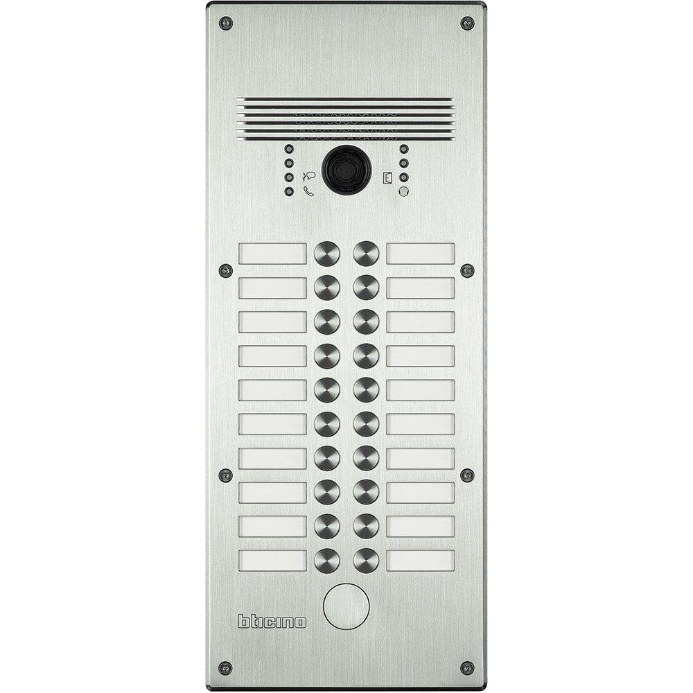 Bticino - Platine antivandale à bouton poussoir Linea 300 pour 13 à 20 appels façade Alu