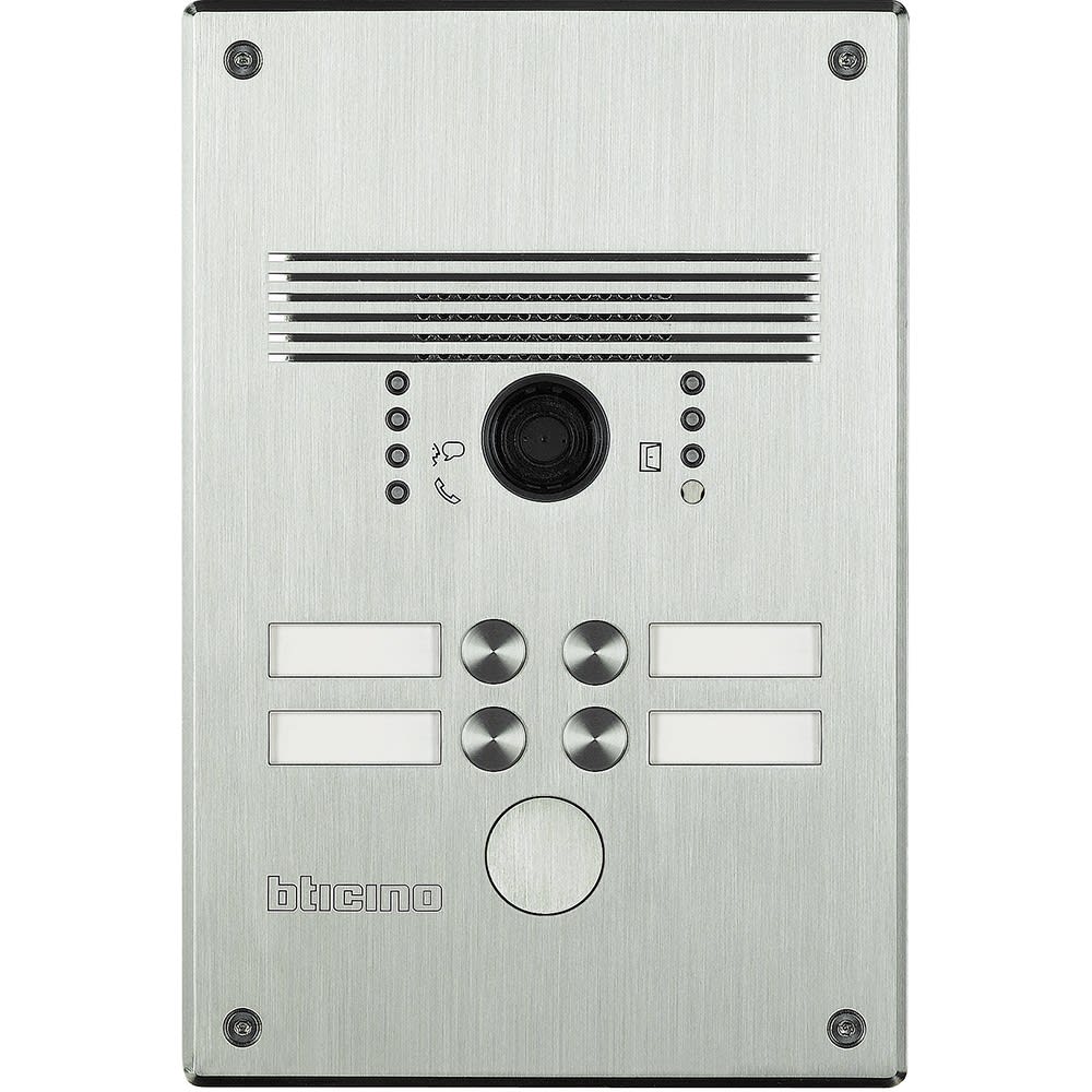 Bticino - Platine antivandale à bouton poussoir Linea 300 pour 2 à 4 appels façade Inox