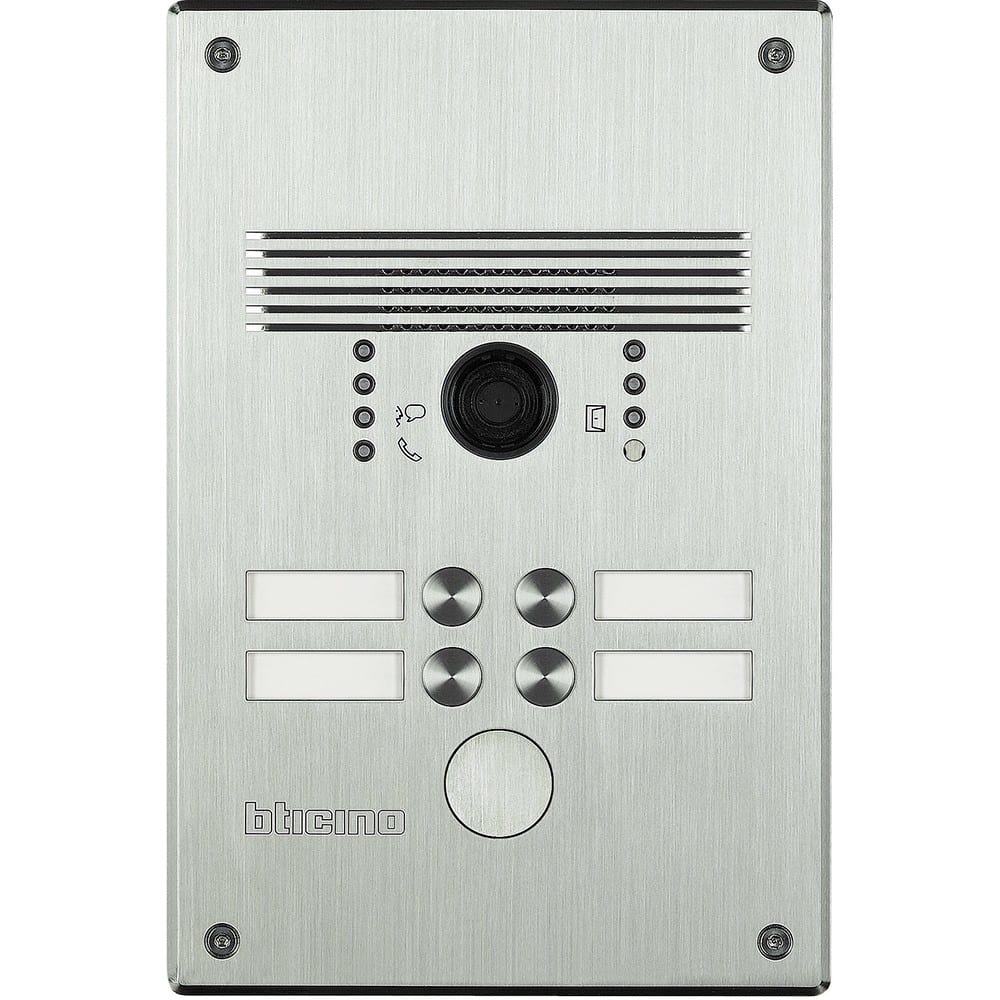 Bticino - Platine antivandale à bouton poussoir Linea 300 pour 2 à 4 appels façade Inox