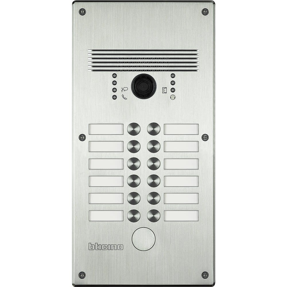 Bticino - Platine antivandale à bouton poussoir Linea 300 pour 9 à 12 appels façade Inox
