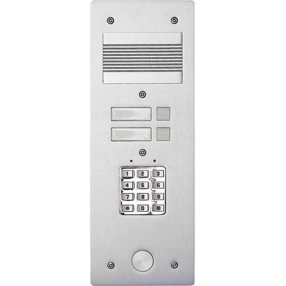 Bticino - Platine de rue Série 200 audio étroite avec clavier codé façade Alu 4mm 2 appels