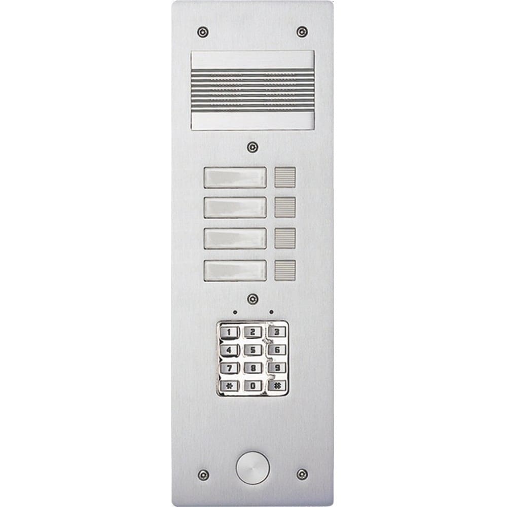 Bticino - Platine de rue Série 200 audio étroite avec clavier codé façade Alu 4mm 4 appels