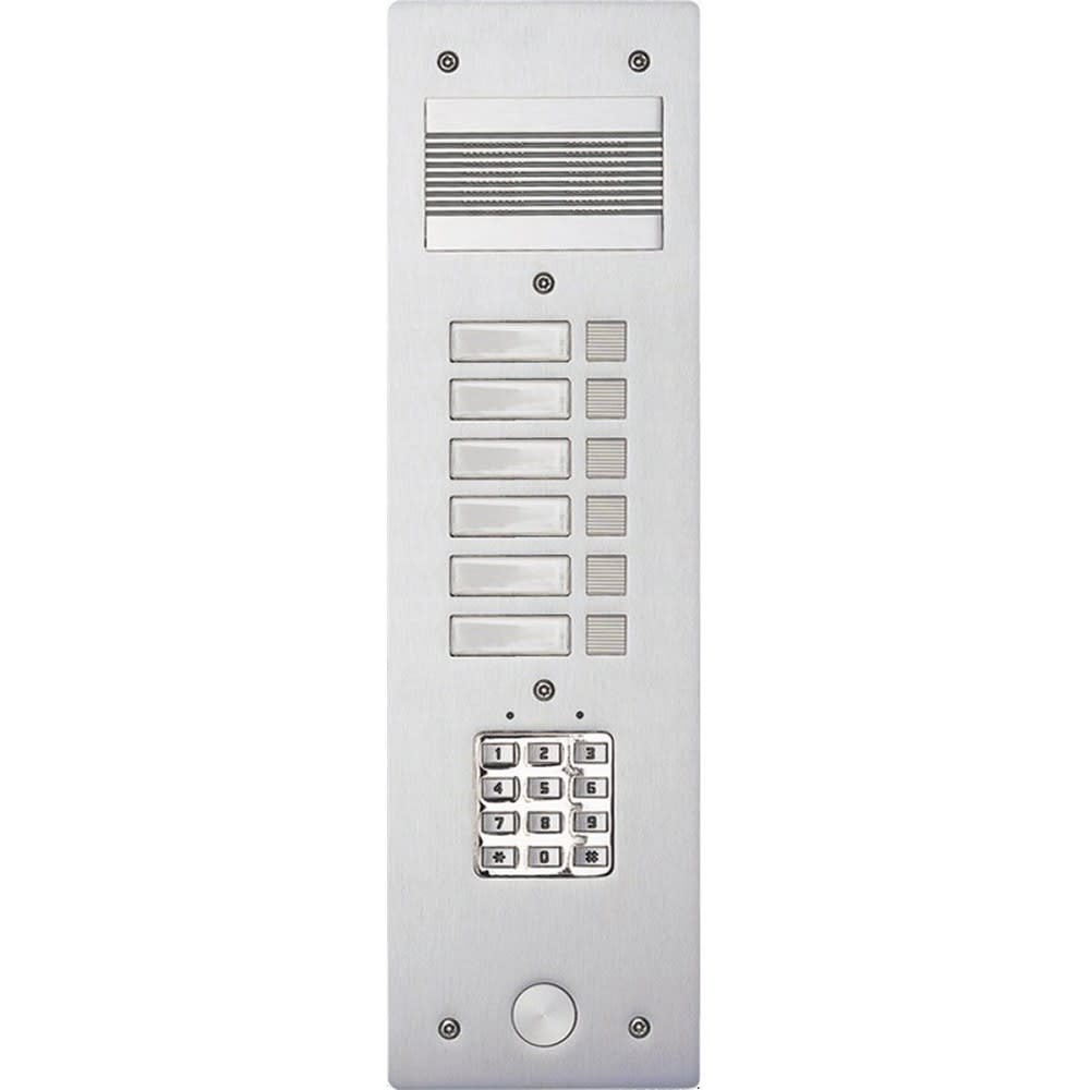 Bticino - Platine de rue Série 200 audio étroite avec clavier codé façade Alu 4mm 6 appels