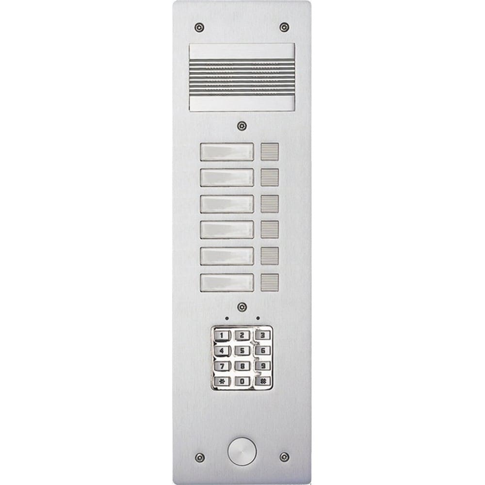 Bticino - Platine de rue Série 200 audio étroite avec clavier codé façade Alu 4mm 6 appels