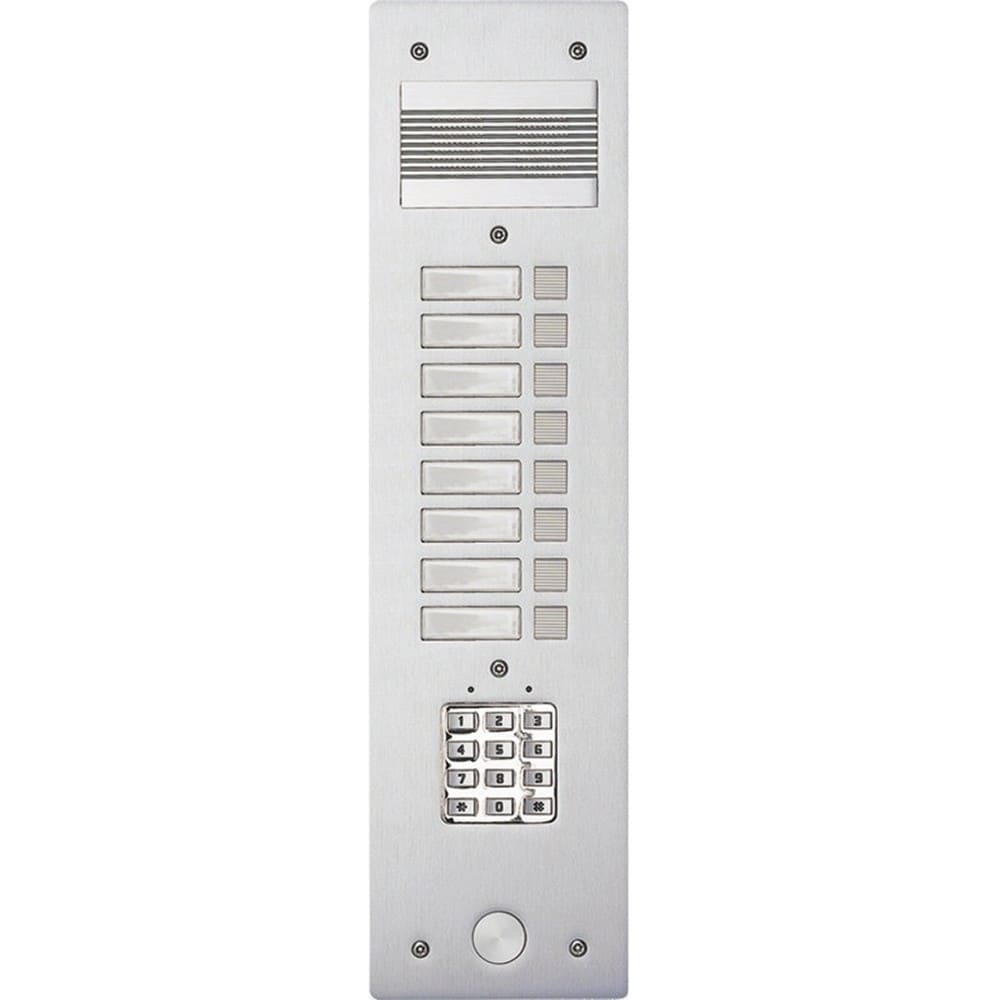 Bticino - Platine de rue Série 200 audio étroite avec clavier codé façade Alu 4mm 8 appels
