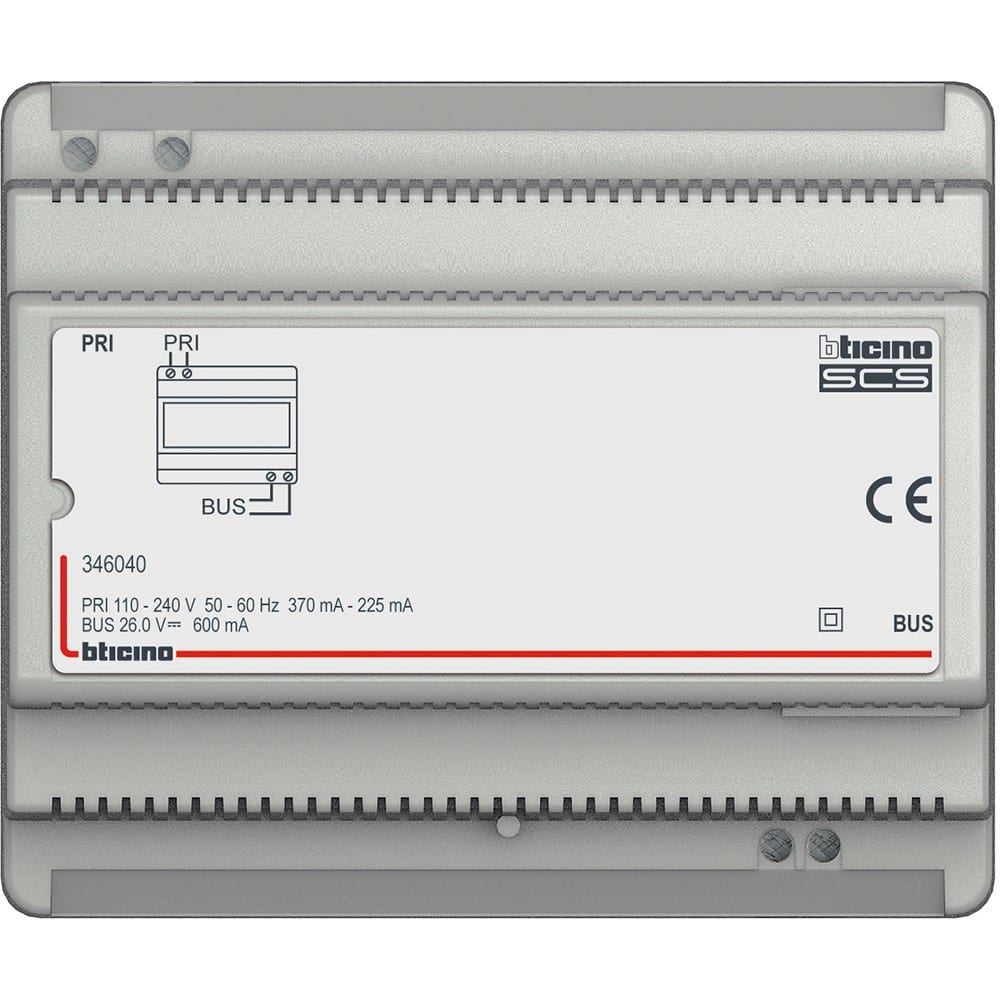 Bticino - Alimentation modulaire pour installation audio 2 fils 230V 0,6A - 6 modules DIN