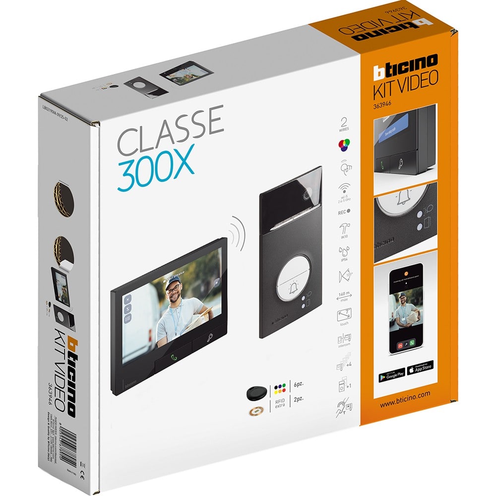Bticino - Kit Portier Classe 300X - Noir + platine Linéa 3000 noire avec badges
