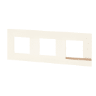 Bticino - Plaque Altège Mezzo 3 postes Note boisée - blanc satiné avec liseré effet bois