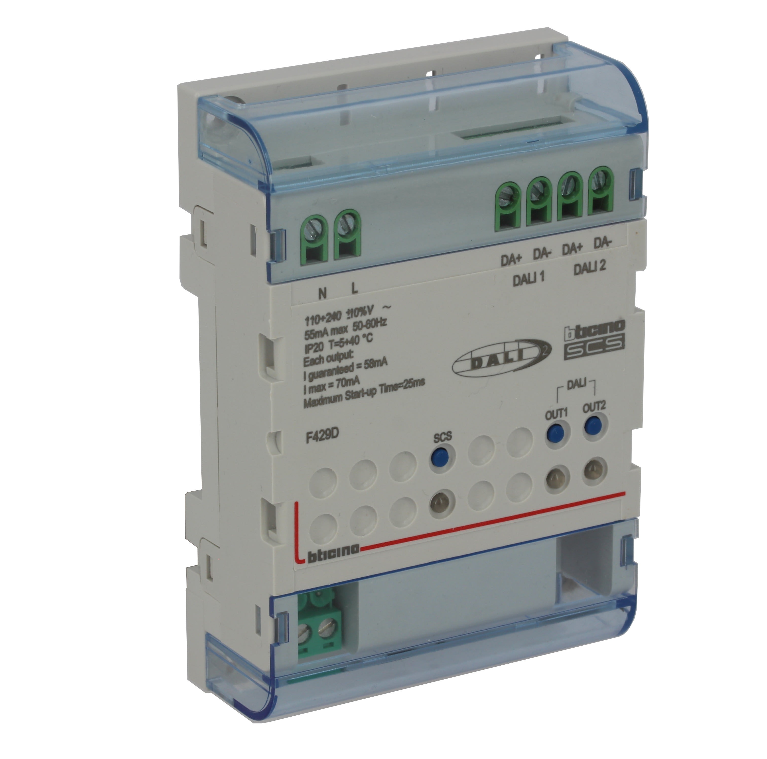 Bticino - Variateur MH DALI2 2 sorties pour contrôle jusqu'à 32 ballasts - 4 modules DIN