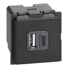 Bticino - Prise USB Type-A + Type-C 3A 15W Living Now - 2 modules