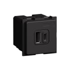 Bticino - Prise USB Type A+C Living Now - Power Delivery 20W - 2 modules - Noir