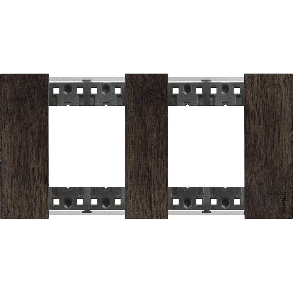 Bticino - Plaque de finition Living Now Collection Les Noirs 2x2 modules finition Noyer