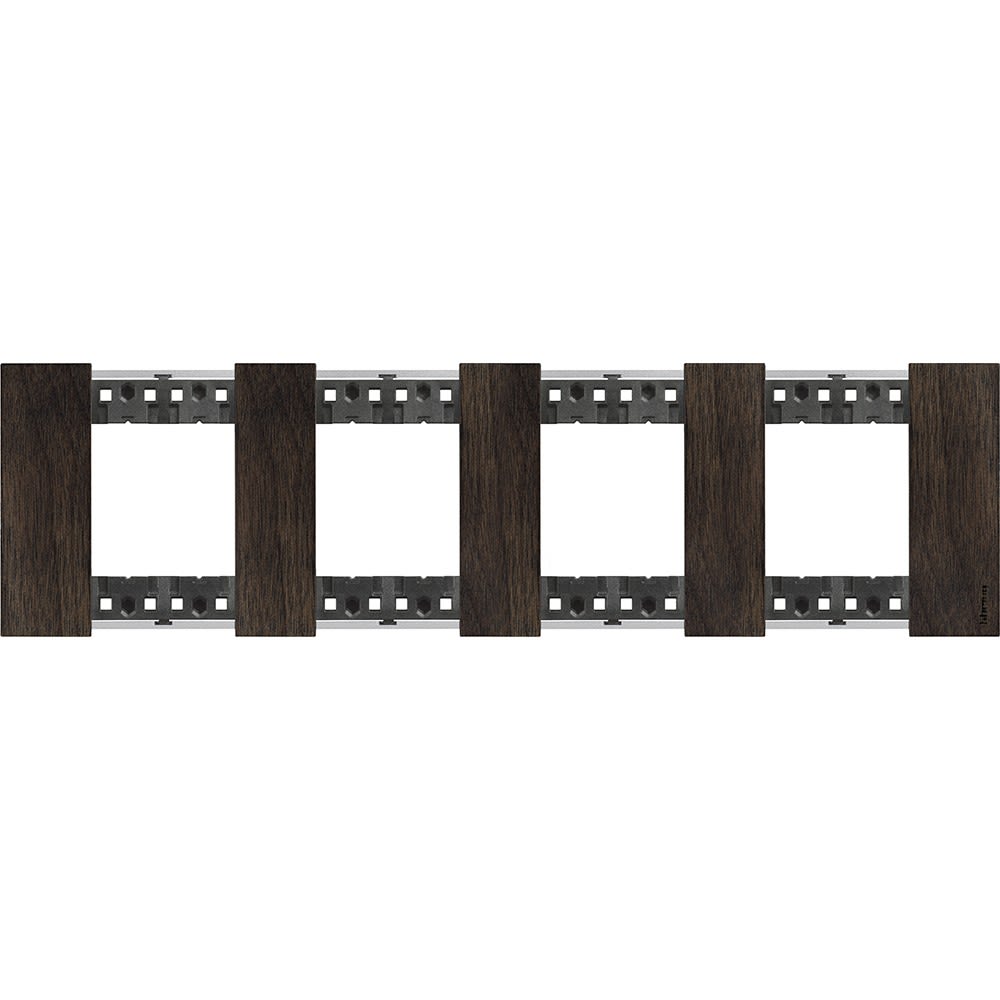 Bticino - Plaque de finition Living Now Collection Les Noirs 4x2 modules finition Noyer