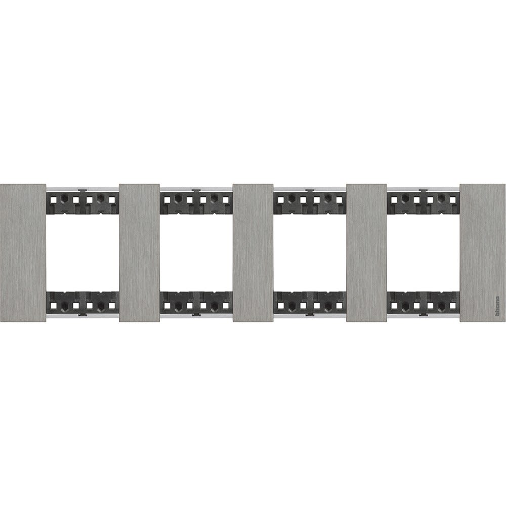 Bticino - Plaque de finition Living Now Collection Les Noirs 4x2 modules finition Acier