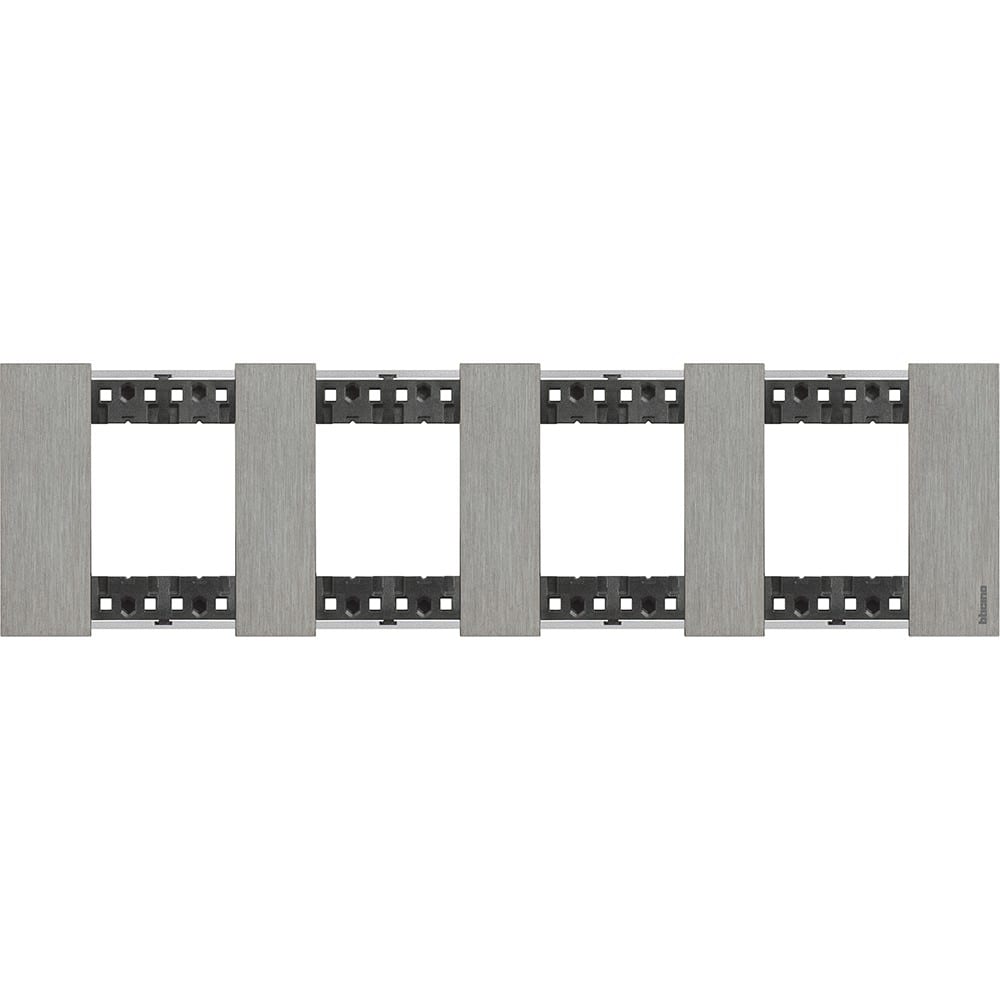 Bticino - Plaque de finition Living Now Collection Les Noirs 4x2 modules finition Acier