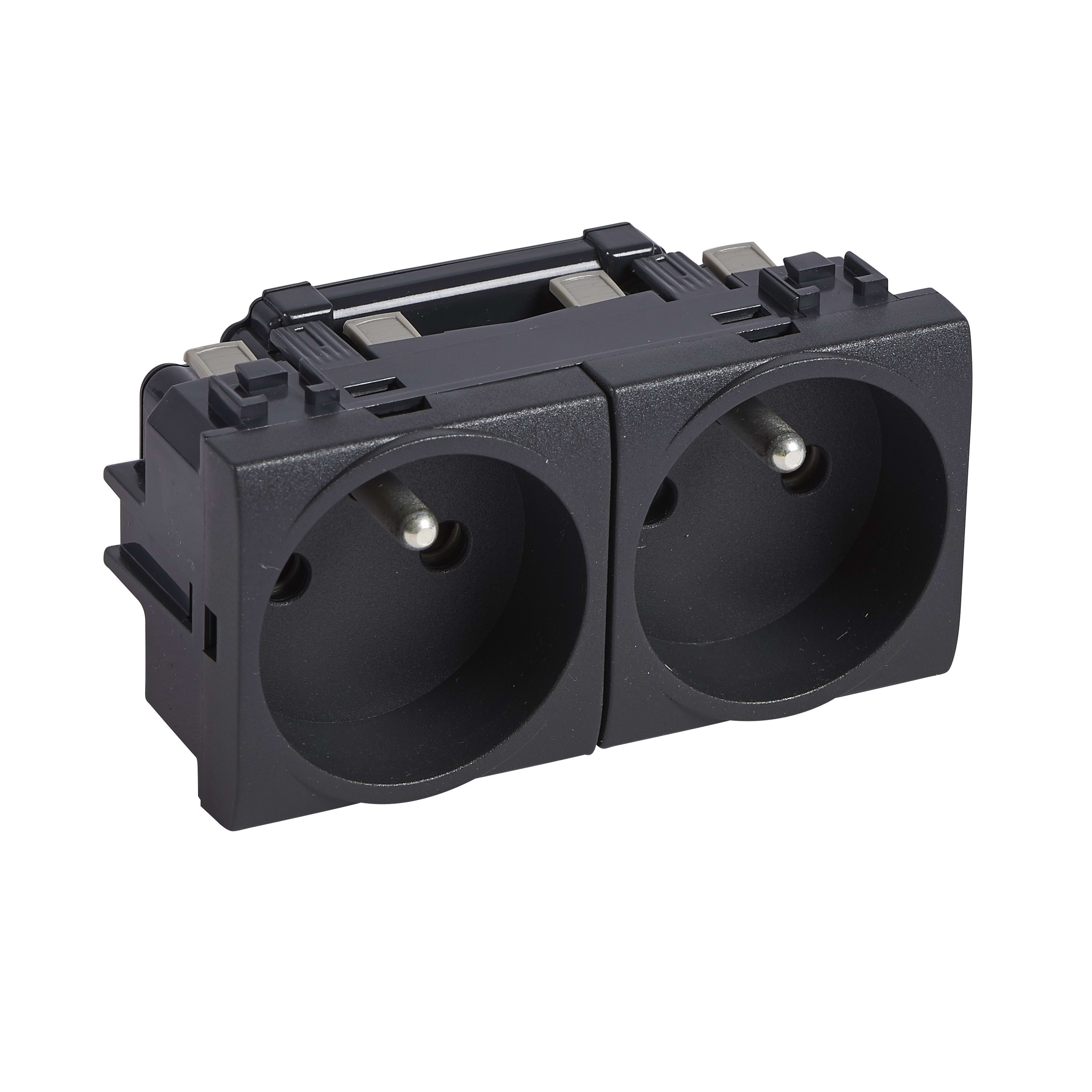 Bticino - Prise de courant précâblée Livinglight 2x2P+T 16A 250V~ à bornes auto Anthracite