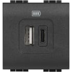 Bticino - Prises 2 USB Type-A + Type-C 3A 15W Livinglight 230V - 2 modules anthracite