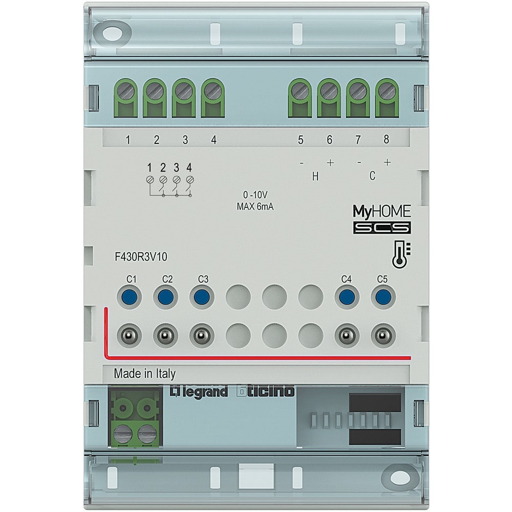 Bticino - Actionneur modulaire 3 relais et 2 sorties 0V à 10V MyHOME_Up - 4 modules