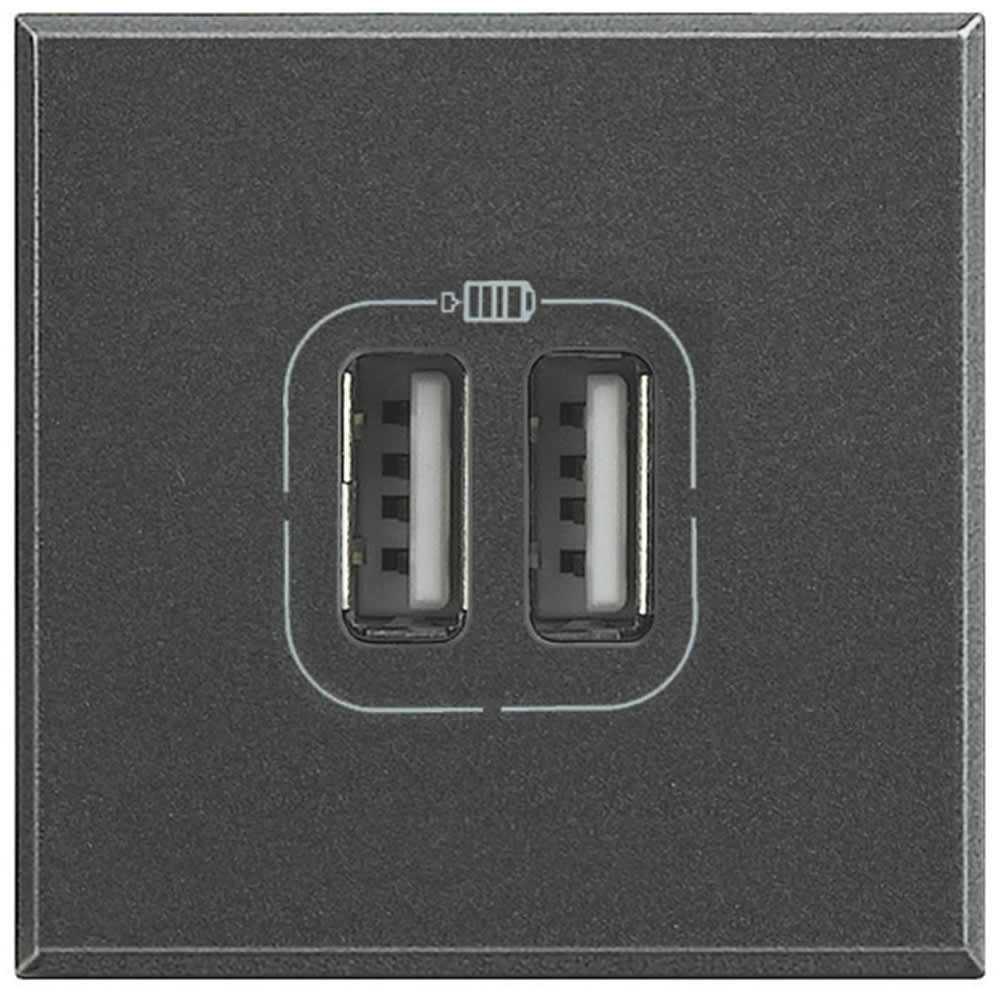 Bticino - Chargeur USB double type-A Axolute 5V 230V 3A - finition Anthracite - 2 modules