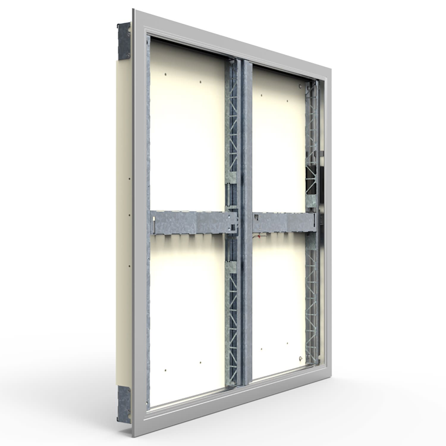 S&P - Volet de désenfumage à portillon pour install. verticale avec grille de façade