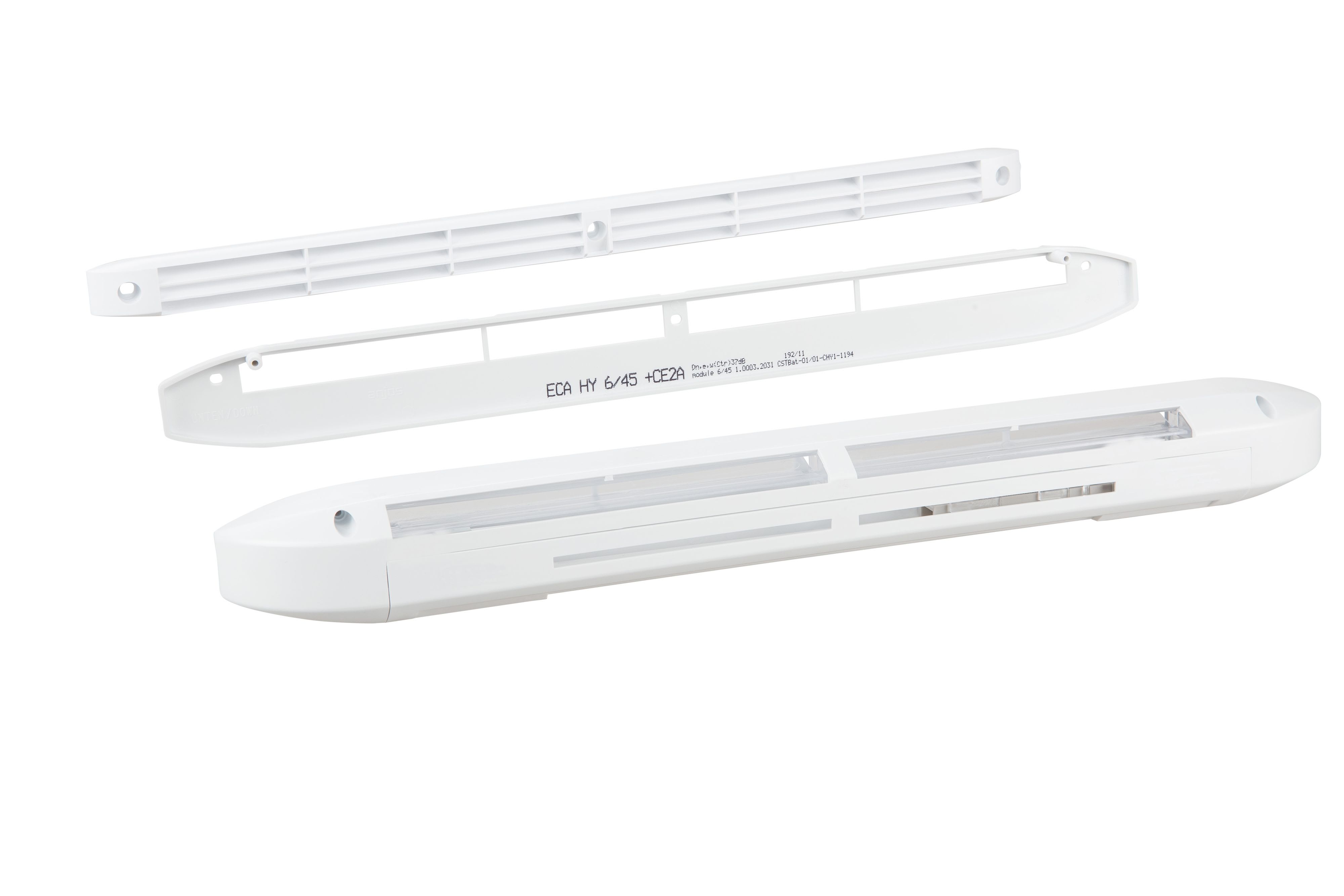 S&P - Entrée d'air hygroréglable acoustique, 5/45 m3/h, RAL 9016, réservation 354x12mm