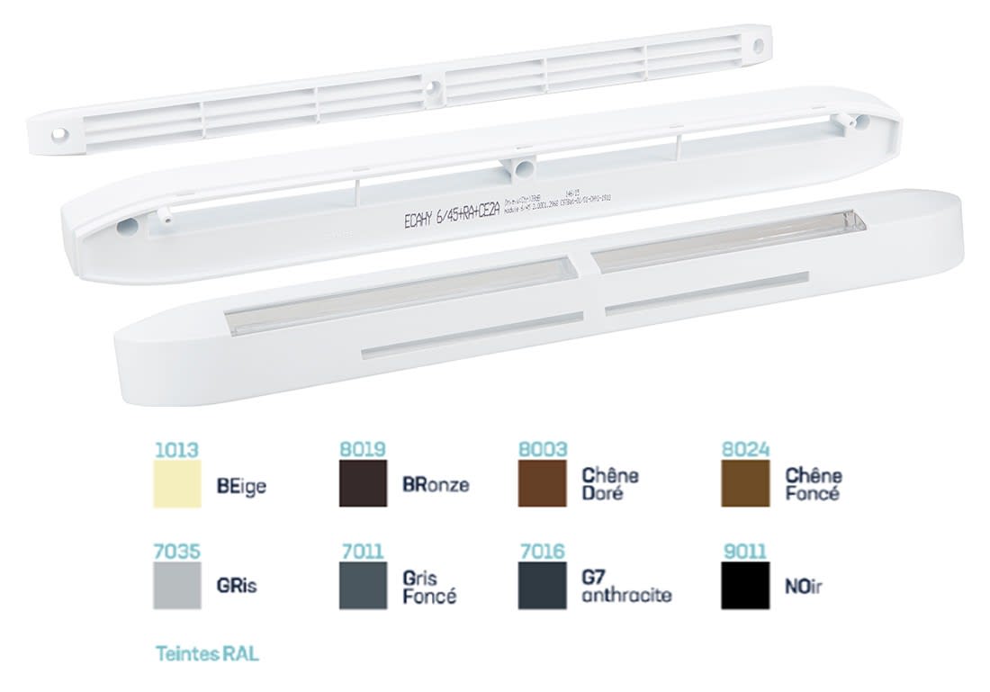 S&P - Entrée d'air hygroréglable acoustique, 5/45 m3/h, RAL 8003, réservation 354x12mm