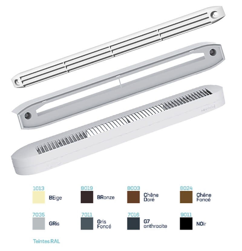 S&P - Entrée d'air auto acoustique mini avec rallonge, 15/22/30 m3/h, RAL 7035