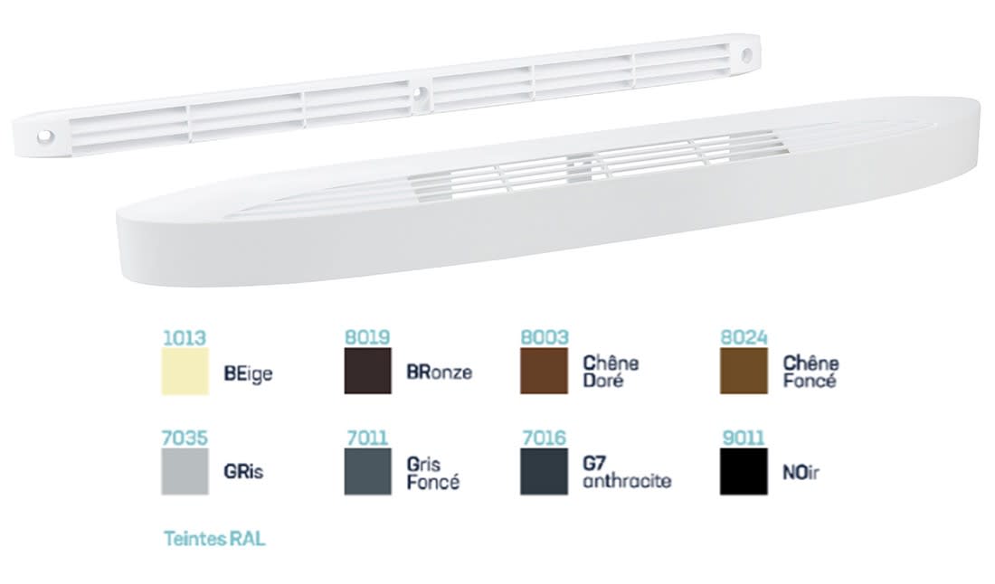 S&P - Entrée d'air autoréglable acoustique, 30 m3/h, RAL 7035, réservation 354x12 mm