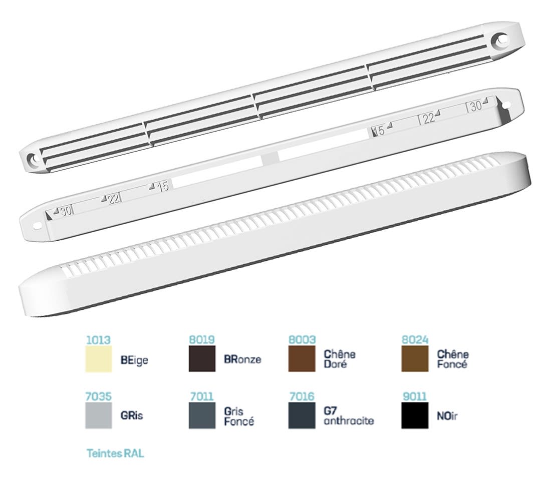 S&P - Entrée d'air auto universelle, 15/22/30 m3/h, RAL 7016, réservation 250x15 mm