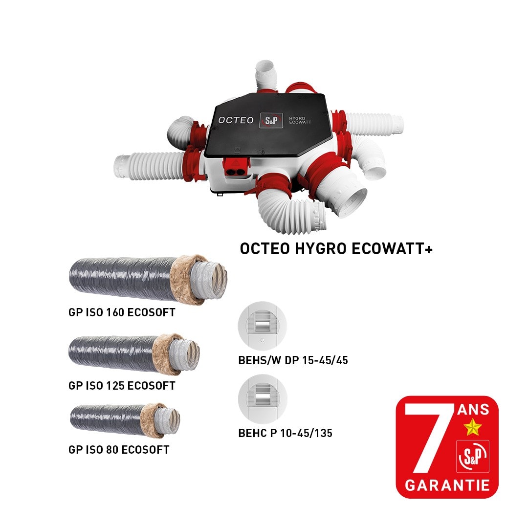 S&P - Kit CMI OCTEO HYGRO ECOWATT+ 2 Bouches, Gaines isolées ECOSOFT