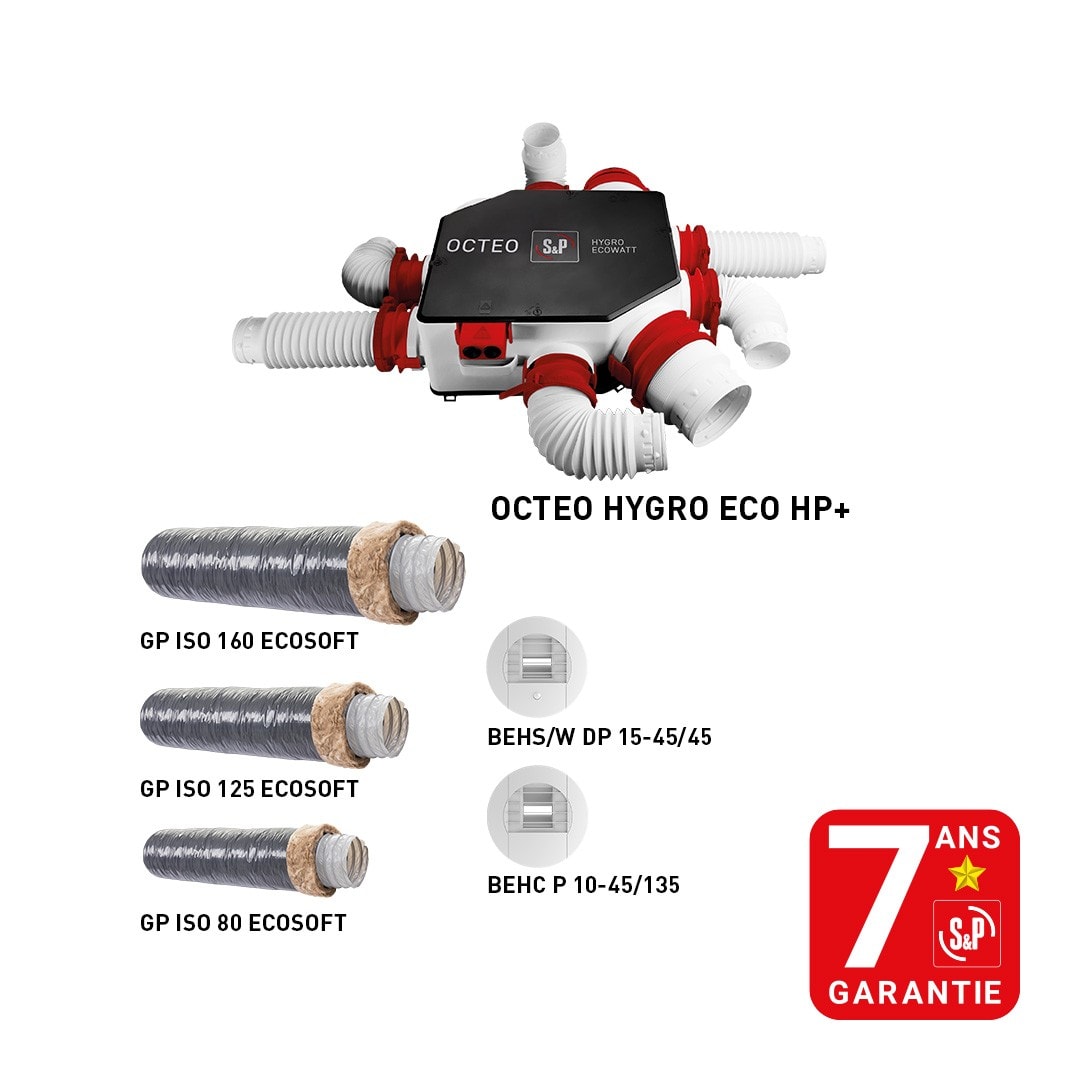 S&P - Kit CMI OCTEO HYGRO ECOWATT HP+ 2 Bouches, Gaines isolées ECOSOFT